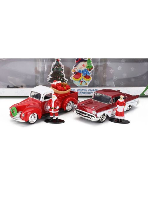 Jada - FORD USA SET HOLIDAY RIDES 2022 - PICK-UP 1941 WITH CHEVROLET BEL AIR 1957 WITH SANTA CLAUS (BABBO NATALE) & MRS. SANTA CLAUS FIGURES RED MET WHITE