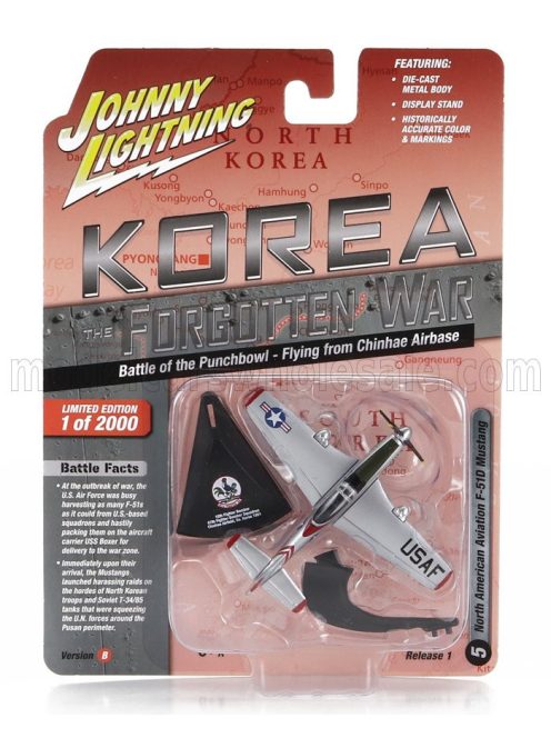 Johnny Lightning - NORTH AMERICAN F51D MUSTANG MILITARY AIRPLANE 1945 SILVER BLACK