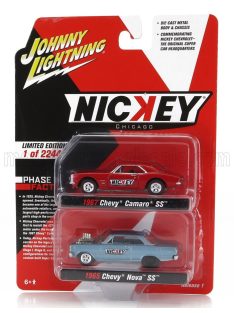   Johnny Lightning - CHEVROLET SET 2X CAMARO 1967 + NOVA 1964 LIGHT BLUE RED