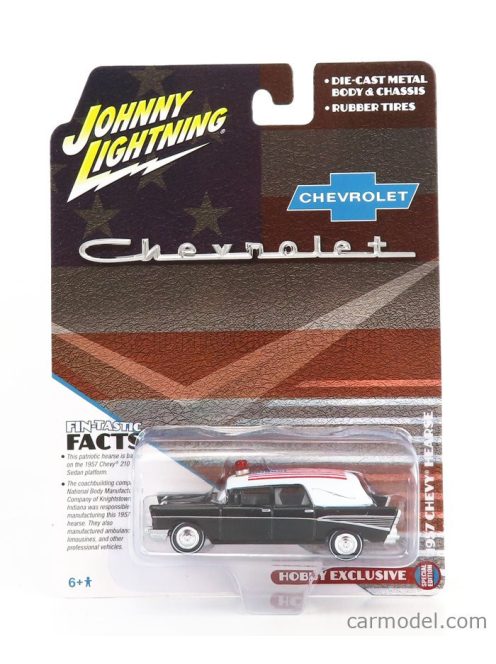 Johnny Lightning - Chevrolet Bel Air Sw Station Wagon Hearse 1957 - Carro Funebre - Funeral Car With American Flag Black White