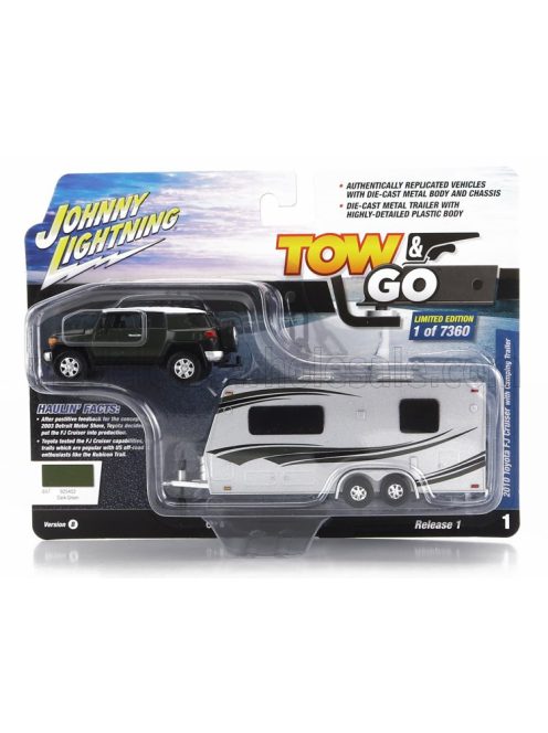 Johnny Lightning - TOYOTA FJ CRUISER 200 WITH ROULOTTE GREEN SILVER