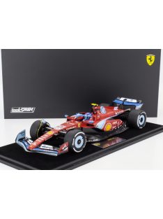   LookSmart - FERRARI F1  SF-24 TEAM SCUDERIA FERRARI N 55 5th MIAMI GP 2024 CARLOS SAINZ - CON VETRINA - WITH SHOWCASE RED BLACK LIGHT BLUE