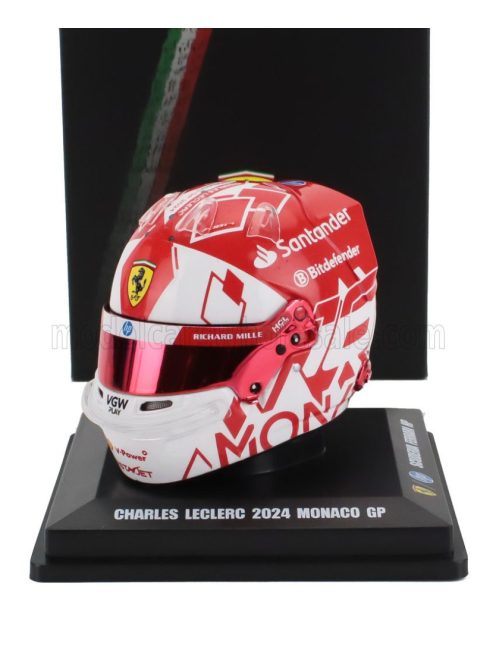 LookSmart - BELL HELMET CASCO HELMET F1 CHARLES LECLERC TEAM FERRARI HP N 16 WINNER MONACO GP 2024 WHITE RED