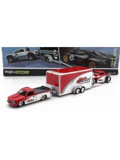   Maisto - CHEVROLET 454 SS PICK-UP WITH TRAILER CAR TRANSPORTER + PICK-UP 1936 WHITE RED