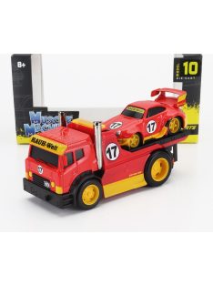   Maisto - TRUCK JDM FLATBED TRUCK CAR TRANSPORTER WITH PORSCHE 911 993 RWB CUSTOM 1996 RED YELLOW