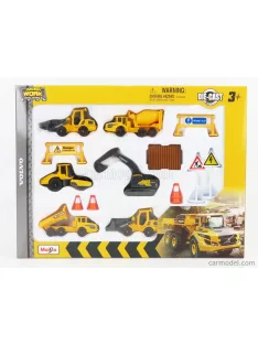   Maisto - Volvo Set Fh16 750 Truck + A25G Betoniera Tanker Cement Mixer Truck 3-Assi 2010 + 2X Ruspa Gommata Tractor 2010 - Scraper + Ec220E Escavatore Cingolato Tractor - Excavator + A25G Truck Cassone Ribaltabile 2010 Yellow Black