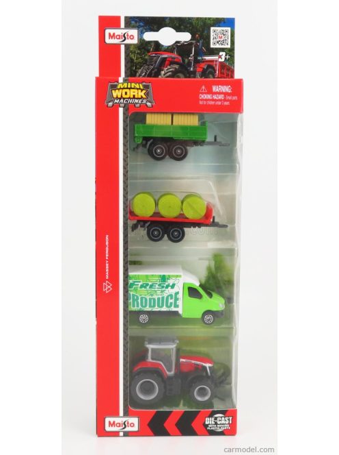 Maisto - Massey Ferguson Set 4X 8S.265 Tractor 2020 - Truck - Trailer Green Red