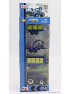   Maisto - New Holland Set T7-315 Tractor With 3X Trailer 2018 Blue Yellow