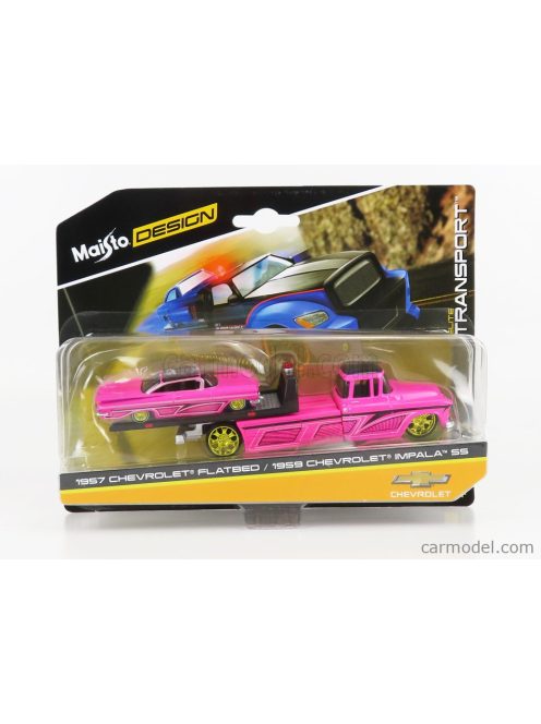 Maisto - Chevrolet Impala Ss 1959 With Rump Truck Flatbed 1957 Pink