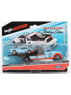   Maisto - FORD USA RAMP TRUCK WRECKER WITH FORD GT N 9 HERITAGE EDITION 2019 ORANGE LIGHT BLUE
