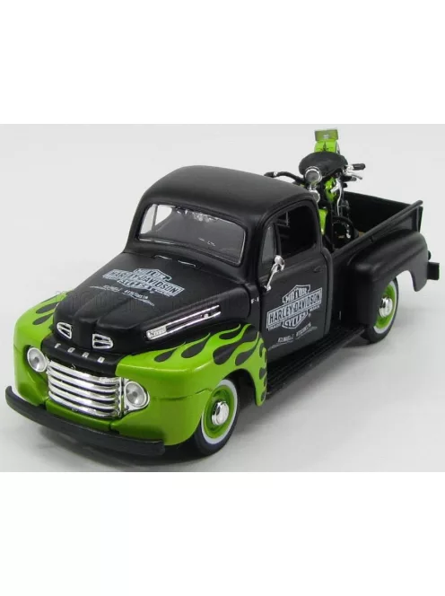 Maisto - FORD USA F-1 PICK-UP CUSTOM HARLEY-DAVIDSON 1948 + MOTORCYCLE HARLEY DAVIDSON FL PANHEAD 1948 MATT BLACK LIGHT GREEN