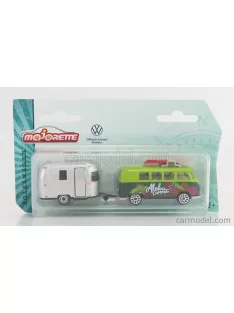   Majorette - Volkswagen T1 Minibus With Trailer 1962 2 Tone Green Silver