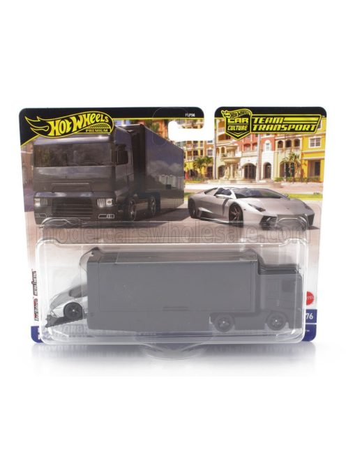 Mattel Hot Wheels - TRUCK FLIPSIDER TRUCK HAULER CAR TRANSPORTER WITH LAMBORGHINI REVENTON ROADSTER 2010 BLACK SILVER