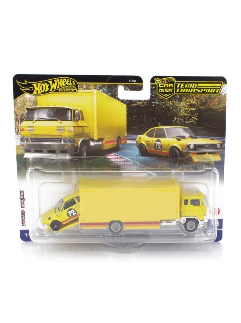 Mattel Hot Wheels - TRUCK SAKURA SPRINTER CAR TRANSPORTER WITH TOYOTA COROLLA LEVIN N 72 RACING 1972 YELLOW
