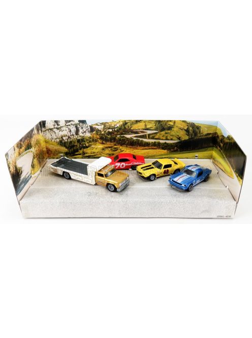 Mattel Hot Wheels - DODGE SET 4x CHALLENGER N 70 COUPE 1970 - FORD MUSTANG 2+2 FASTBACK N 89 COUPE 1965 - CHEVROLET CAMARO N 48 1970 - RETRO RIG FLATBED TRUCK CAR TRANSPORTER - CARRO ATTREZZI - WRECKER ROAD SERVICE VARIOUS