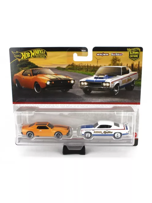 Mattel Hot Wheels - AMC SET 2X JAVELIN COUPE + REBEL MACHINE RACING 1971 ORANGE MET WHITE