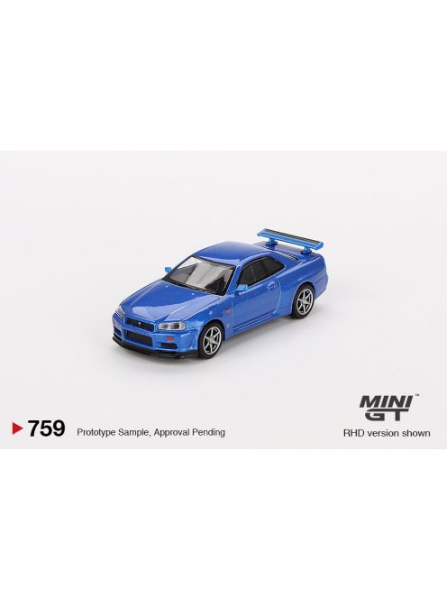 Minigt - 1:64 Nissan Skyline GTR (R34) V-Spec Bayside Blue 1999 (RHD) - MINI GT