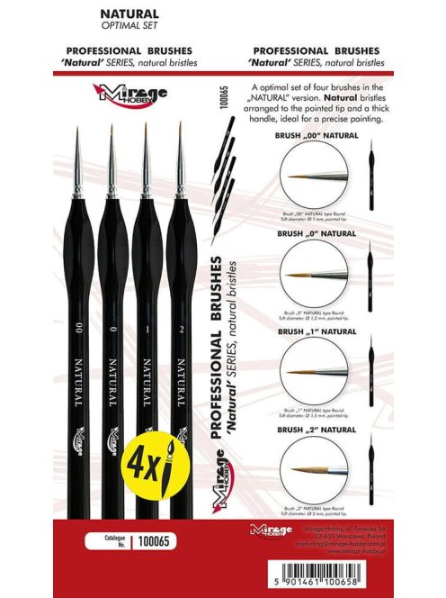 Mirage Hobby - MIRAGE BRUSH OPTIMAL SET of NATURAL [4 x Natural Brush: 00, 0, 1, 2]