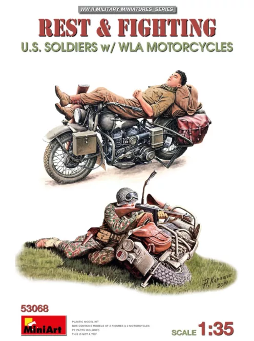 Miniart - Rest & Fighting. U.S. Soldiers w/ WLA Motorcycles