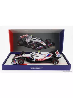   Minichamps - Haas F1 Vf-21 Ferrari 065/6 Team Uralkali N 47 Belgium Gp 2021 Mick Schumacher With Michael Schumacher Retro Helmet Livery White Blue Red