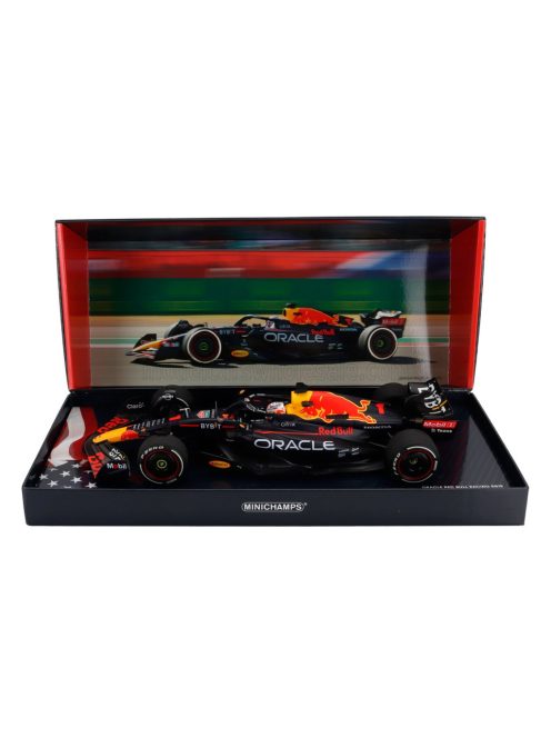 Minichamps - RED BULL F1  RB18 TEAM ORACLE RED BULL RACING N 1 WORLD CHAMPION WINNER AUSTIN USA GP 2022 MAX VERSTAPPEN MATT BLUE YELLOW RED