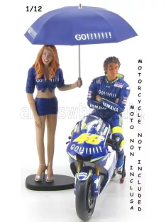   Minichamps - FIGURES PILOTA VALENTINO ROSSI E OMBRELLINA MOTOGP 2004 - WORLD CHAMPION BLUE YELLOW
