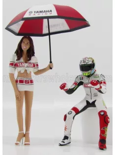   Minichamps - FIGURES PILOTA VALENTINO ROSSI E OMBRELLINA GP VALENCIA 2005 WHITE RED