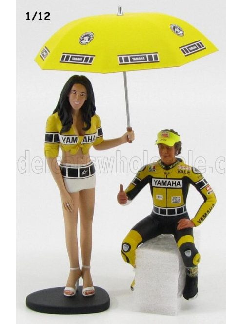Minichamps - FIGURES PILOTA VALENTINO ROSSI E OMBRELLINA GP LAGUNA SECA 2005 YELLOW BLACK