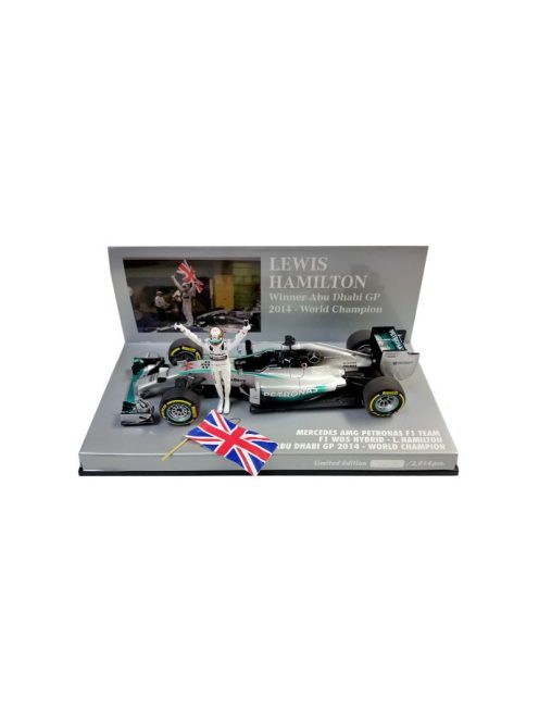 Minichamps - 1:43 Mercedes-Benz AMG (992) W05 Hybrid Mercedes AMG Petronas F1 Team, #44 L. Hamilton, World Champion Abu Dhabi GP formula 1 2014 with Standing Figurine A.Flag - L.E. 2014 pcs. - Minichamps