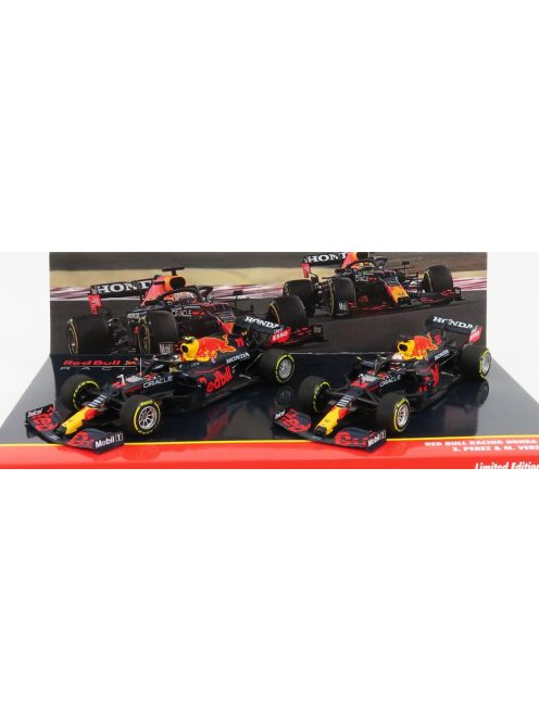 Minichamps - RED BULL SET F1  2X F1  RB16B HONDA RA620H TEAM ASTON MARTIN N 33 MAX VERSTAPPEN 2021 WORLD CHAMPION + N 11 2021 SERGIO PEREZ MATT BLUE YELLOW RED