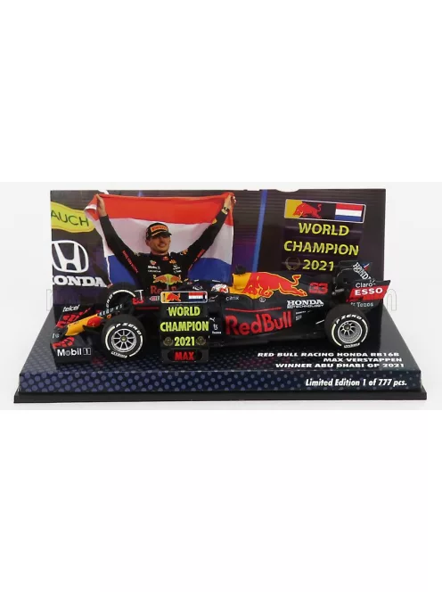 Minichamps - RED BULL F1  RB16B HONDA RA620H TEAM ASTON MARTIN N 33 WINNER ABU DHABI GP WITH PIT BOARD WORLD CHAMPION 2021 MAX VERSTAPPEN MATT BLUE YELLOW RED