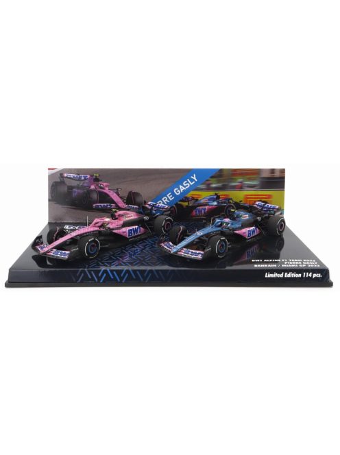 Minichamps - RENAULT SET 2X F1  A523 TEAM BWT ALPINE N 10 9th BAHRAIN GP 2023 + N 10 8th MIAMI GP 2023 PIERRE GASLY BLUE BLACK PINK