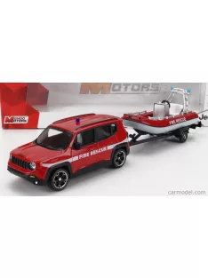   Mondomotors - Jeep Renegade Fire Engine Con Carrello E Gommone 2017 - Trailer And Motorboat Red White
