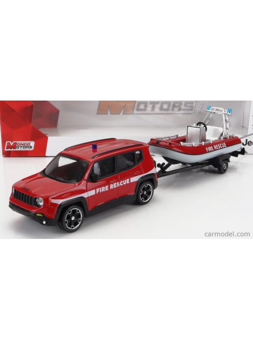 Mondomotors - Jeep Renegade Fire Engine Con Carrello E Gommone 2017 - Trailer And Motorboat Red White