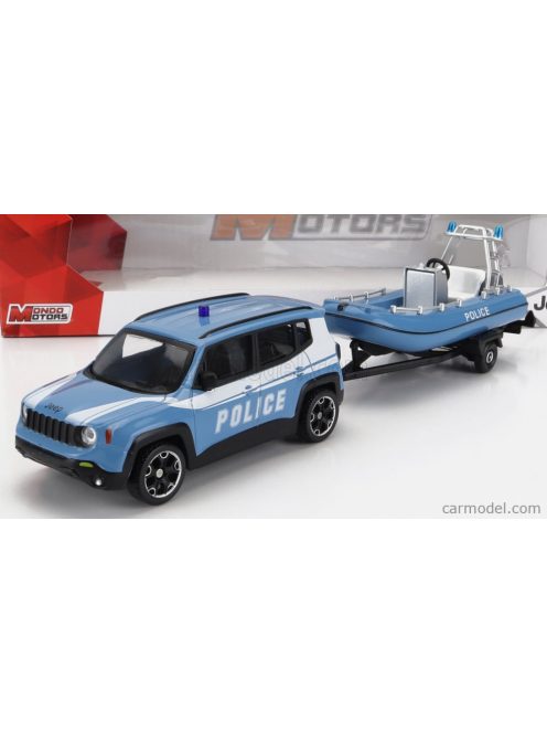Mondomotors - Jeep Renegade Police Con Carrello E Gommone 2017 - Trailer And Motorboat Light Blue White