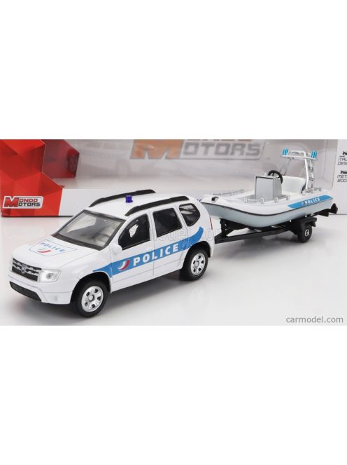 Mondomotors - Dacia Duster Police Con Carrello E Gommone 2020 - Trailer And Motorboat White Light Blue