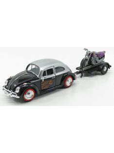   Motor-Max - VOLKSWAGEN BEETLE MAGGIOLINO + TRAILER WITH MOTORCYCLE 1959 BLACK SILVER
