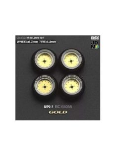   Mothobby/Bnds - 1:64 Mk-1 (Wheel: 6.7Mm, Tyre: 8.3Mm) Gold - Wheel & Tyre Set - 4 Pcs