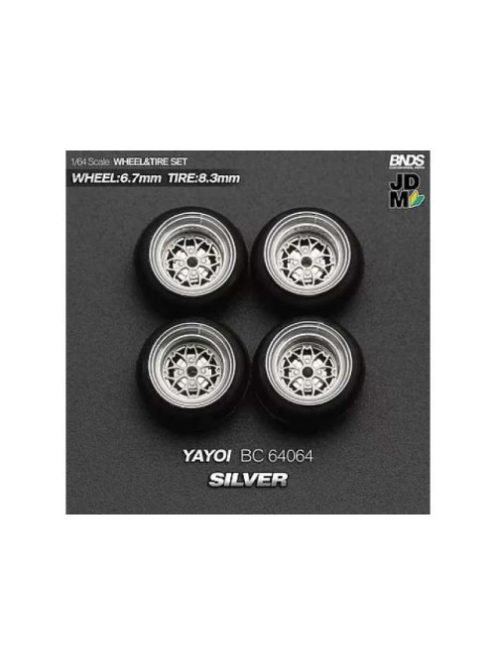 Mothobby/Bnds - 1:64 Hayashi Yayoi (Wheel: 6.7Mm, Tyre: 8.3Mm) Silver - Wheel & Tyre Set - 4 Pcs