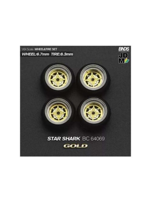 Mothobby/Bnds - 1:64 Star Shark (Wheel: 6.7Mm, Tyre: 8.3Mm) Gold - Wheel & Tyre Set - 4 Pcs