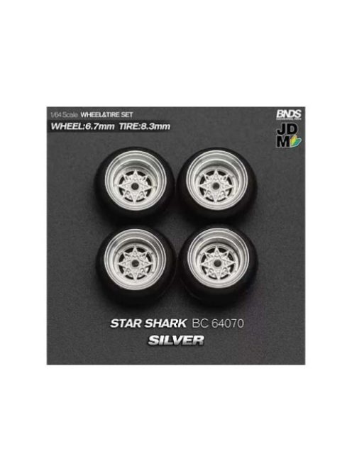 Mothobby/Bnds - 1:64 Star Shark (Wheel: 6.7Mm, Tyre: 8.3Mm) Silver - Wheel & Tyre Set - 4 Pcs