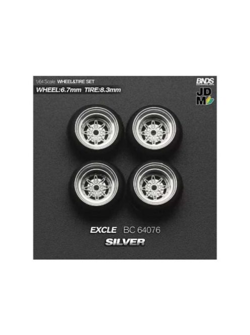 Mothobby/Bnds - 1:64 Work Equip Excel (Wheel: 6.7Mm, Tyre: 8.3Mm) Silver - Wheel & Tyre Set - 4 Pcs