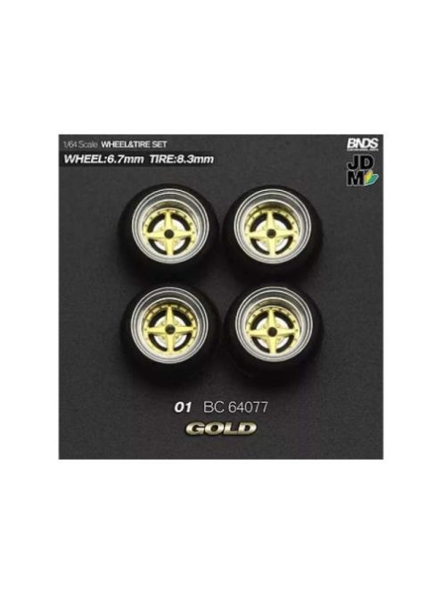 Mothobby/Bnds - 1:64 Work Equip 01 (Wheel: 6.7Mm, Tyre: 8.3Mm) Gold - Wheel & Tyre Set - 4 Pcs