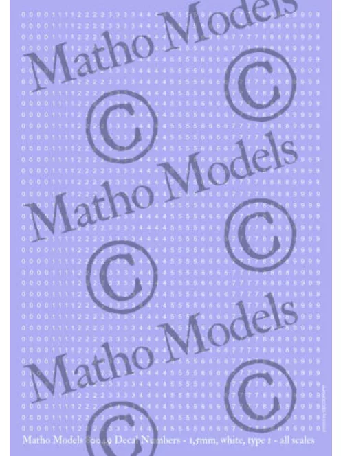 Matho Models - Decal Numbers - 1.5mm white type 1
