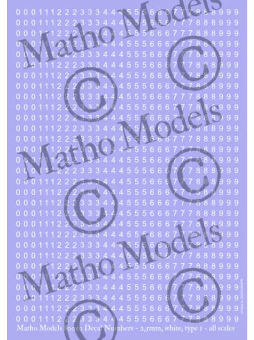 Matho Models - Decal Numbers - 2.5mm white type 1