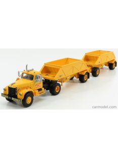   Neo Scale Models - Diamond T921 Tractor Truck 3-Assi Armstrong Bros 1977 With Double Bottom Dump Trailer Yellow