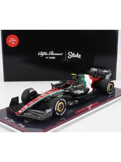 NZG - ALFA ROMEO F1  C43 TEAM STAKE N 24 MONZA ITALY GP 2023 GUANYU ZHOU - CON VETRINA - WITH SHOWCASE BLACK RED WHITE GREEN