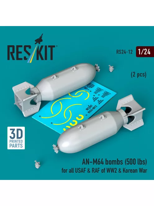 Reskit - AN-M64 bombs (500 lbs) for all USAF & RAF of WW2 & Korean War (2 pcs) (3D Printed)