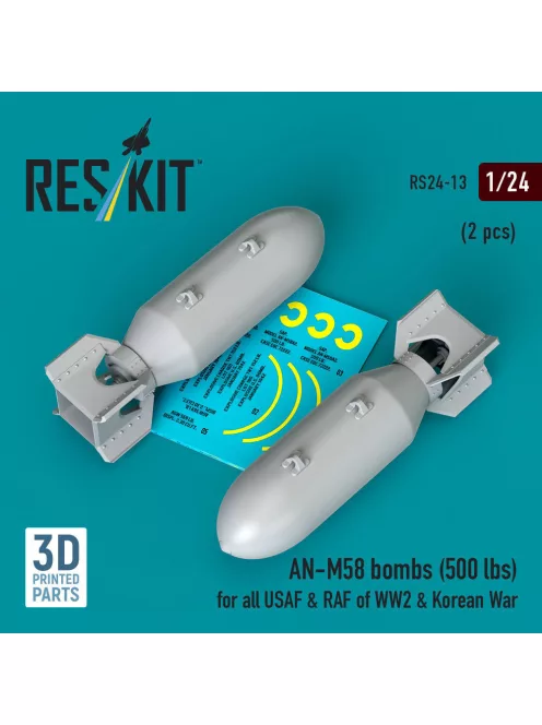 Reskit - AN-M58 bombs (500 lbs) for all USAF & RAF of WW2 & Korean War (2 pcs) (3D Printed)