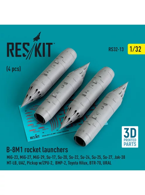 Reskit - B-8M1 rocket launchers (4 pcs) (MiG-23/27/29, Su-17/20/22/24/25/27/33, Jak-38) (3D Printed)
